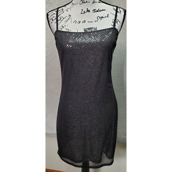 My Michelle Slip Dress Women's Large Black Glitter Sequin Sleeveless Square Neck - Picture 1 of 8